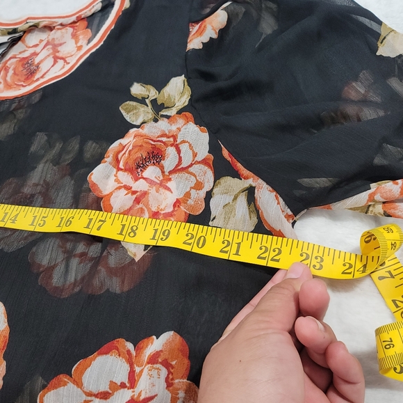 Floral Women's Black Floral Sheer Puff Sleeve Ringer Top By A New Day Sz. 1X - Picture 8 of 12